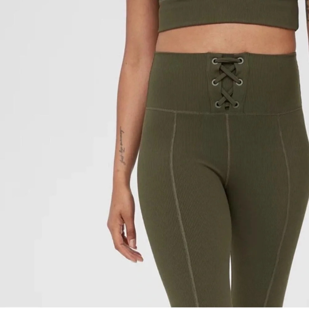 OFFLINE Lace-Up High Waisted Ribbed Leggings - Olive daze size Large